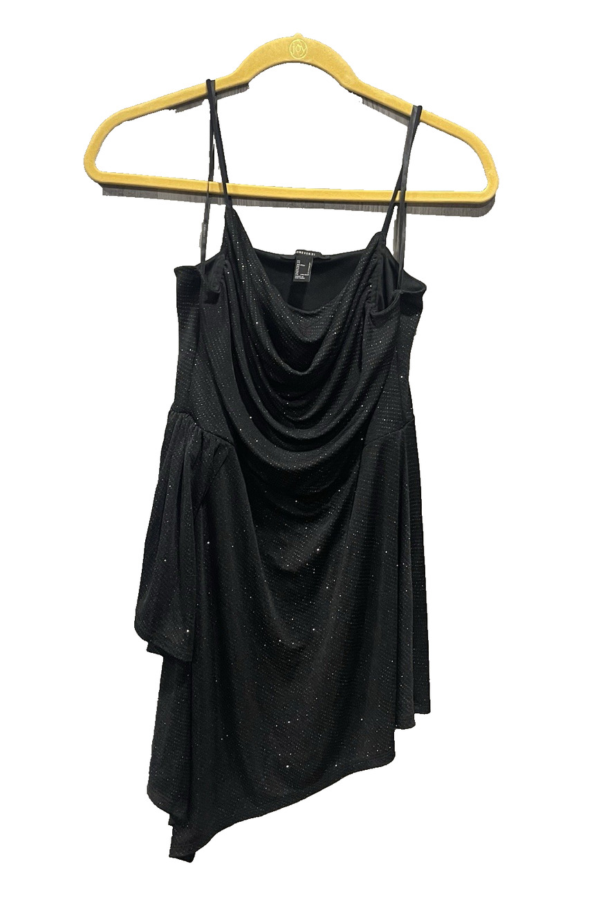 Forever 21 Shimmering Black Mini Dress w/ Spaghetti Strap Women's L